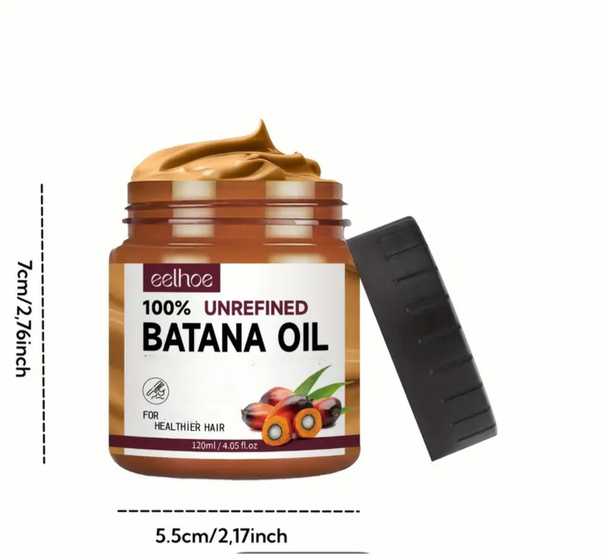 Natty By Nayee 100% Unrefined Batana Oil with dimensions on a white background